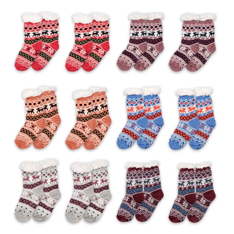 JZSKSET0004 Calze di Natale Set di 12 one size Multicolore Sintetico Cervi