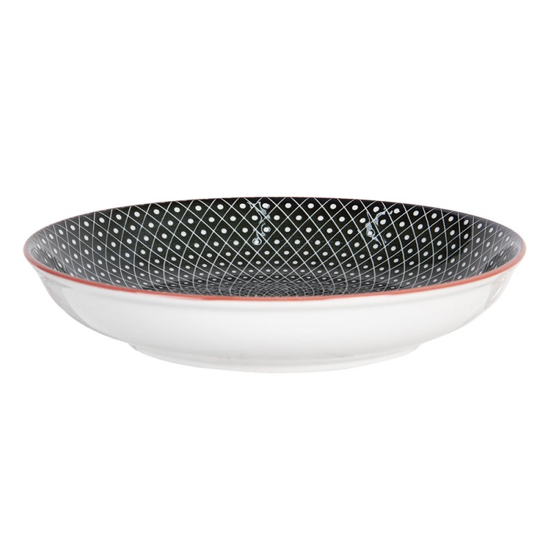 6CEBO0050 Soup Plate Ø 20x4 cm Black Ceramic Stripes Round Soup Bowl