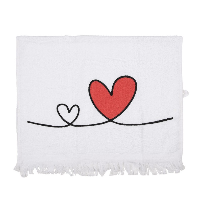 CTCHS Serviette invité 40x66 cm Blanc Rouge Coton Coeur Rectangle