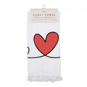 2CTCHS Guest Towel 40x66 cm White Red Cotton Heart Rectangle