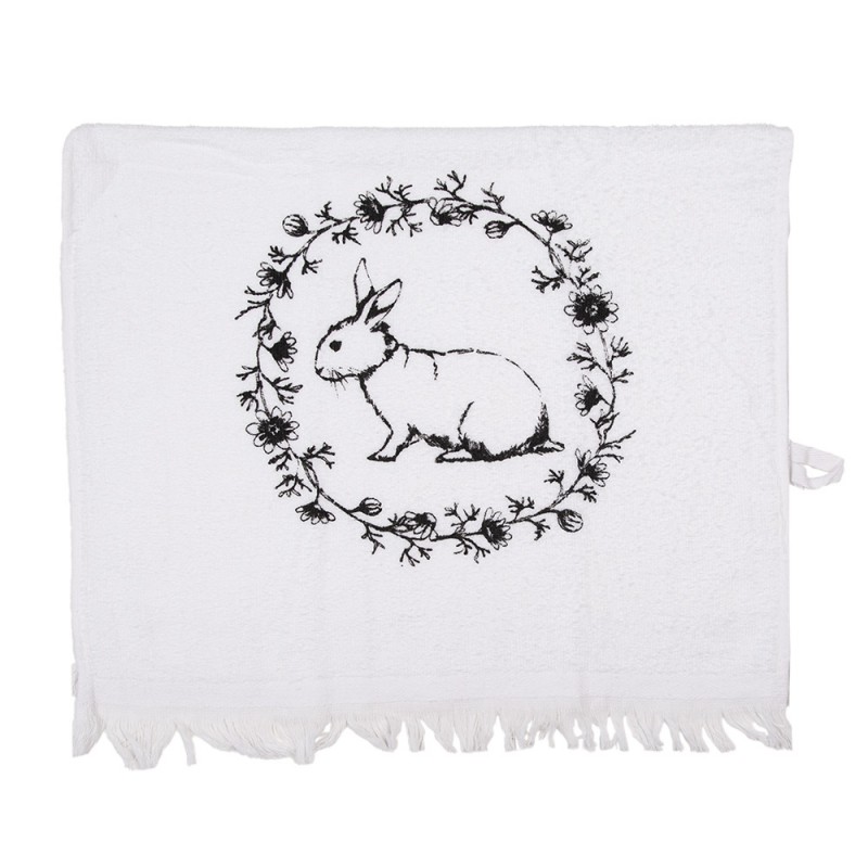 CTDR Serviette invité 40x66 cm Blanc Noir Coton Fleurs de lapin Rectangle