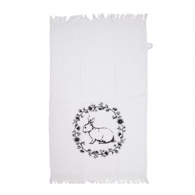 2CTDR Guest Towel 40x66 cm White Black Cotton Rabbit Flowers Rectangle