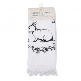 2CTDR Guest Towel 40x66 cm White Black Cotton Rabbit Flowers Rectangle