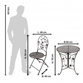 25Y1273 Bistro-Set Bistrotisch Bistrostuhl 3-Teilig Ø 60x70 cm Braun Metall