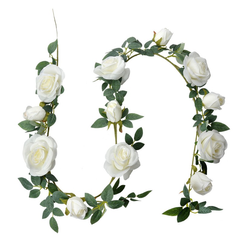 6PL0320W Fleur artificielle Guirlande 150 cm Blanc Vert Plastique Roses