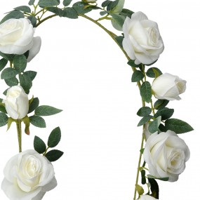 26PL0320W Fleur artificielle Guirlande 150 cm Blanc Vert Plastique Roses