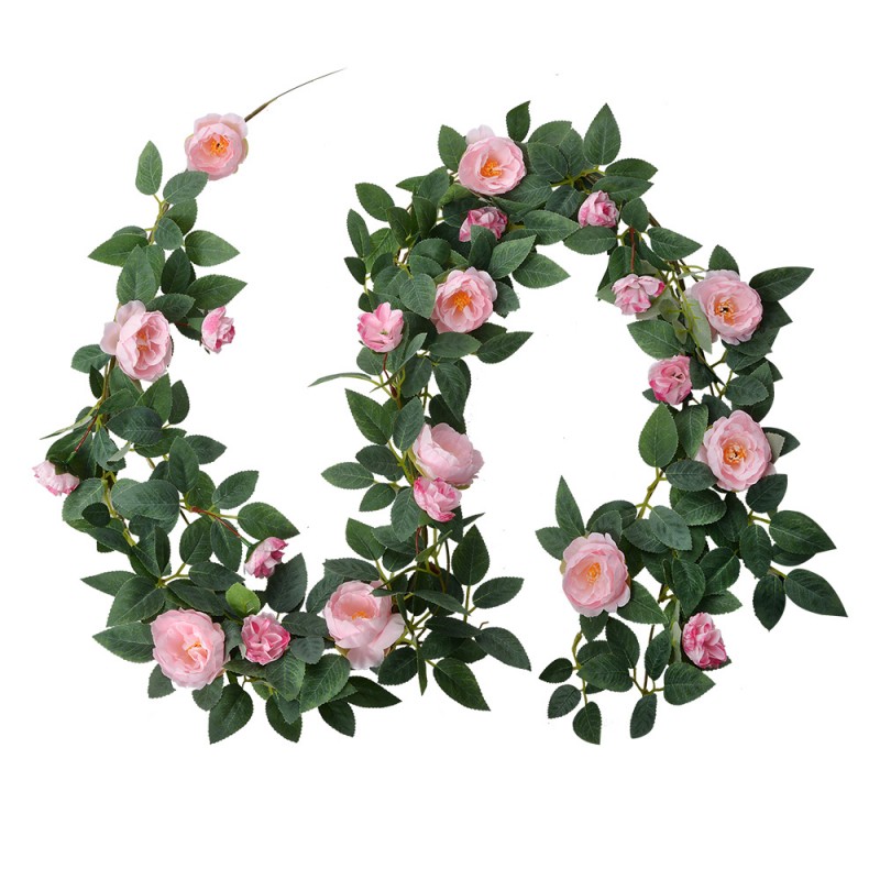 6PL0323 Fleur artificielle Guirlande 180 cm Rose Vert Plastique Roses