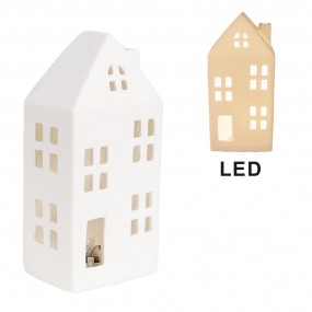 26CE1792 Decoratie Huis met LED 7x6x15 cm Wit Porselein