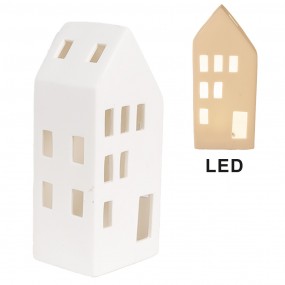 26CE1793 Décorative Maison avec LED 7x6x15 cm Blanc Porcelaine