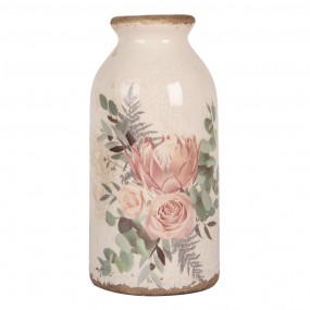 26CE1980M Vase Ø 8x16 cm Beige Keramik Blumen