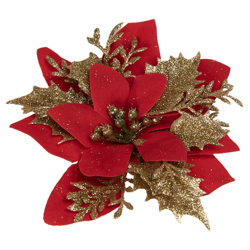 65777 Artificial Plant Poinsettia Ø 14x5 cm Red Gold colored Plastic