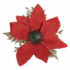 265777 Plante artificielle Poinsettia Ø 14x5 cm Rouge Couleur or Plastique