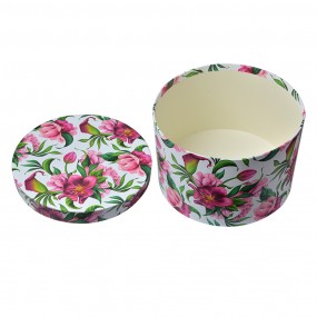 265455 Boîte de rangement set de 3 Ø 26x15 / Ø 22x15 / Ø 19x14 cm Rose Carton Fleurs Rond