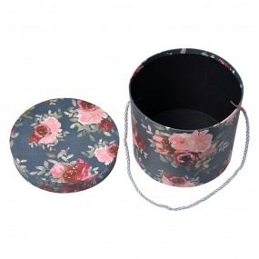 265456 Storage Box Set of 3  Ø 23x20 / Ø 20x17 / Ø 17x14 cm Pink Cardboard Flowers Round