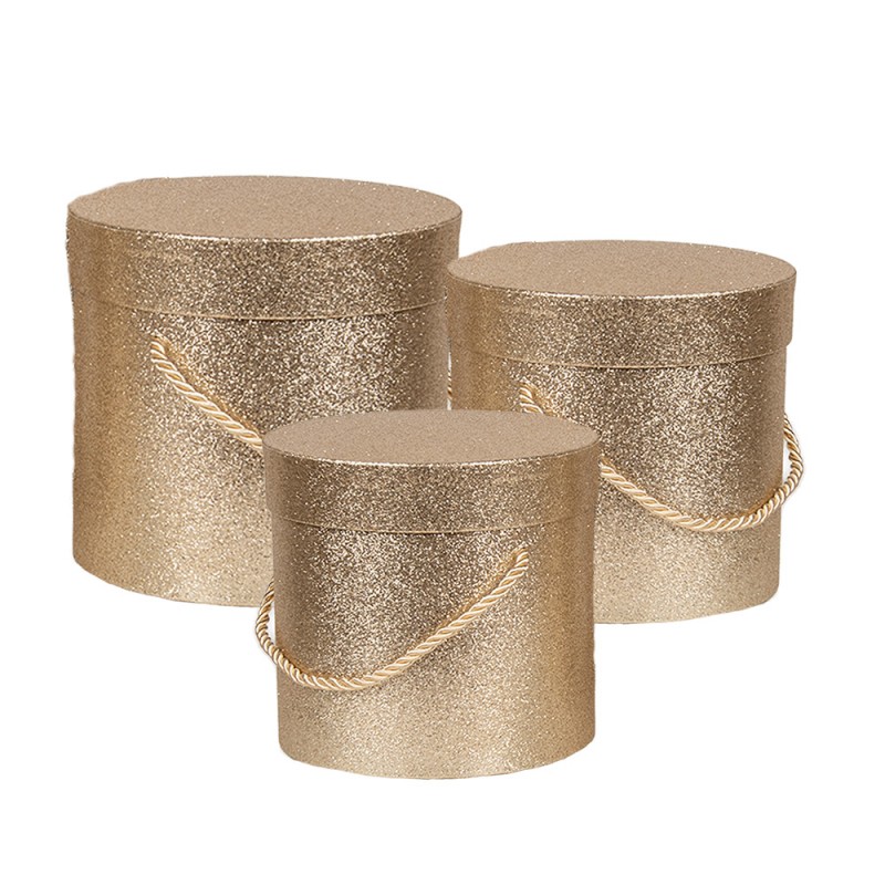 66020 Opbergdoos Set van 3 Ø 18x17/15x15/13x12 cm Goudkleurig Papier Rond