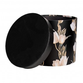 266023 Storage Box Set of 3 Ø 24x21 / Ø 22x29/ Ø 19x18 cm Black Cardboard Tulips Round