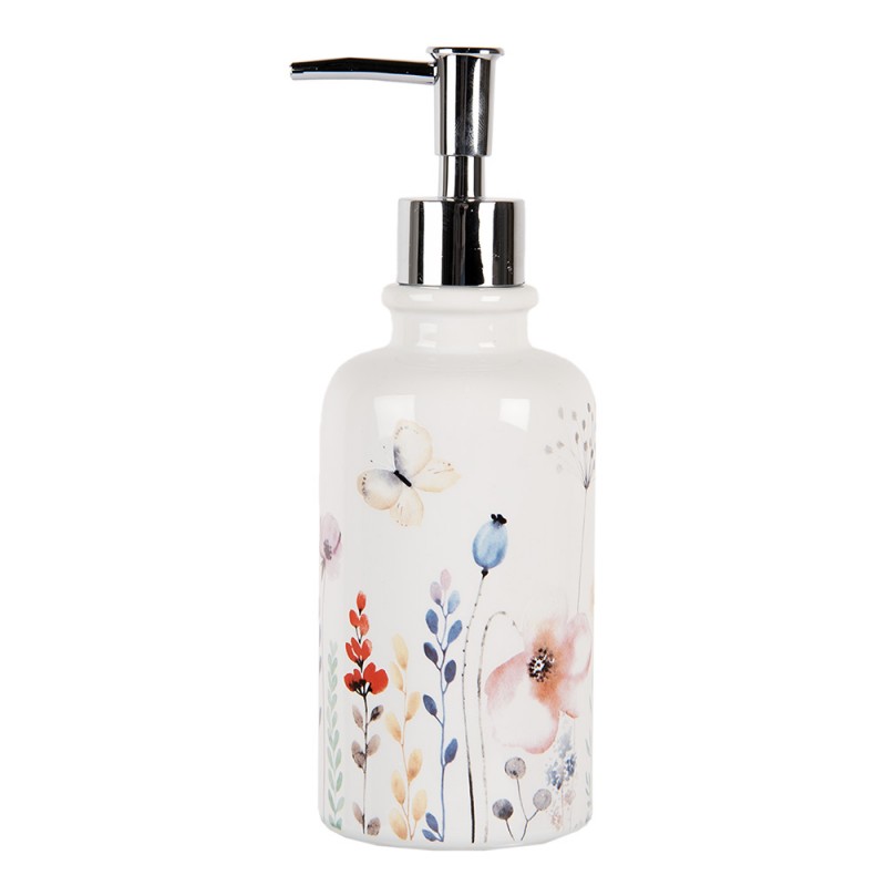 6CE2009 Soap Dispenser 350 ml White Ceramic Flowers Soap Pump