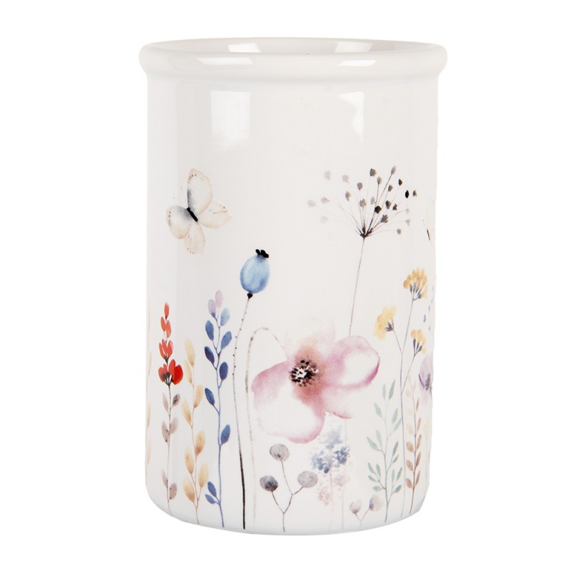 6CE2011 Portaspazzolino Ø 8x12 cm Bianco Ceramica Fiori