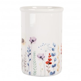 26CE2011 Toothbrush Holder Ø 8x12 cm White Ceramic Flowers