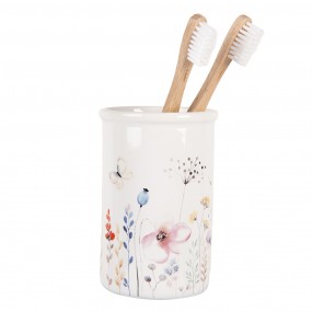 26CE2011 Porte-brosse à dents Ø 8x12 cm Blanc Céramique Fleurs