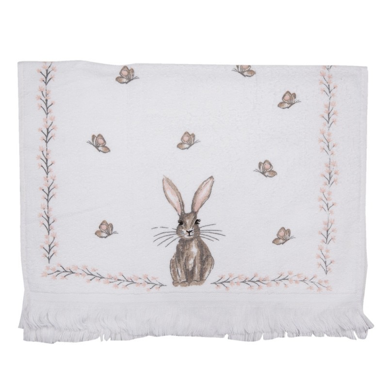 CTREB1 Serviette invité 40x66 cm Blanc Marron Coton Lapin Serviette de toilette