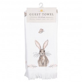 2CTREB1 Serviette invité 40x66 cm Blanc Marron Coton Lapin Serviette de toilette