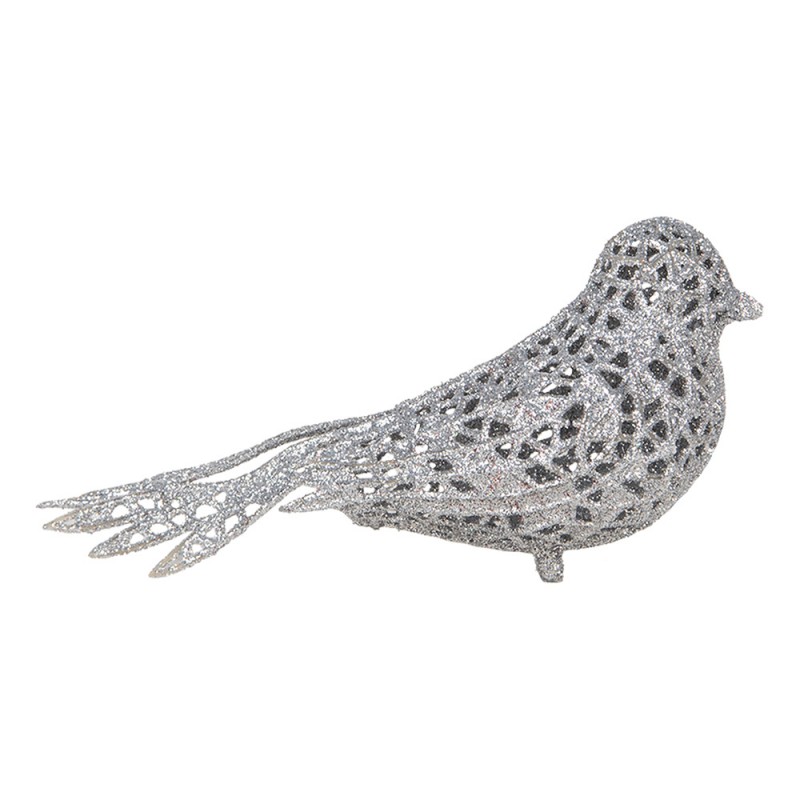 65780 Ornement de Noël Oiseau 16x6x6 cm Couleur argent Plastique