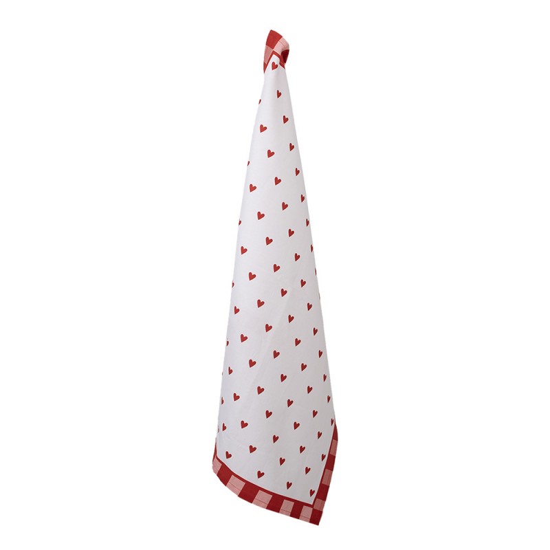 LVT42-1 Tea Towel  50x70 cm White Red Cotton Hearts Rectangle