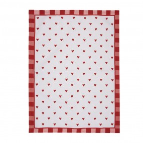 2LVT42-1 Tea Towel  50x70 cm White Red Cotton Hearts Rectangle