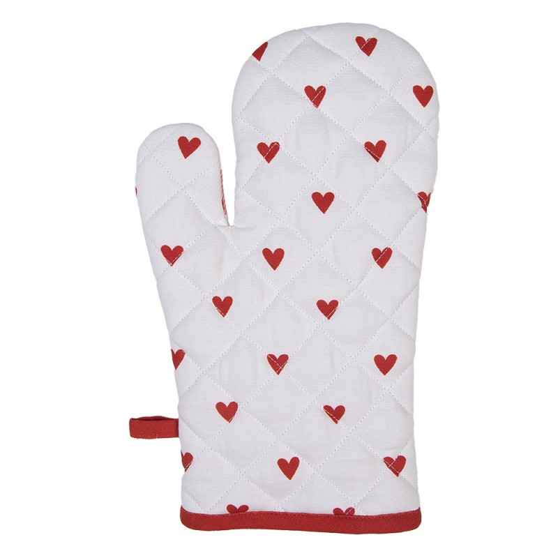 LVT44 Oven Mitt 18x30 cm White Red Cotton Hearts