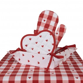 2LVT44 Oven Mitt 18x30 cm White Red Cotton Hearts