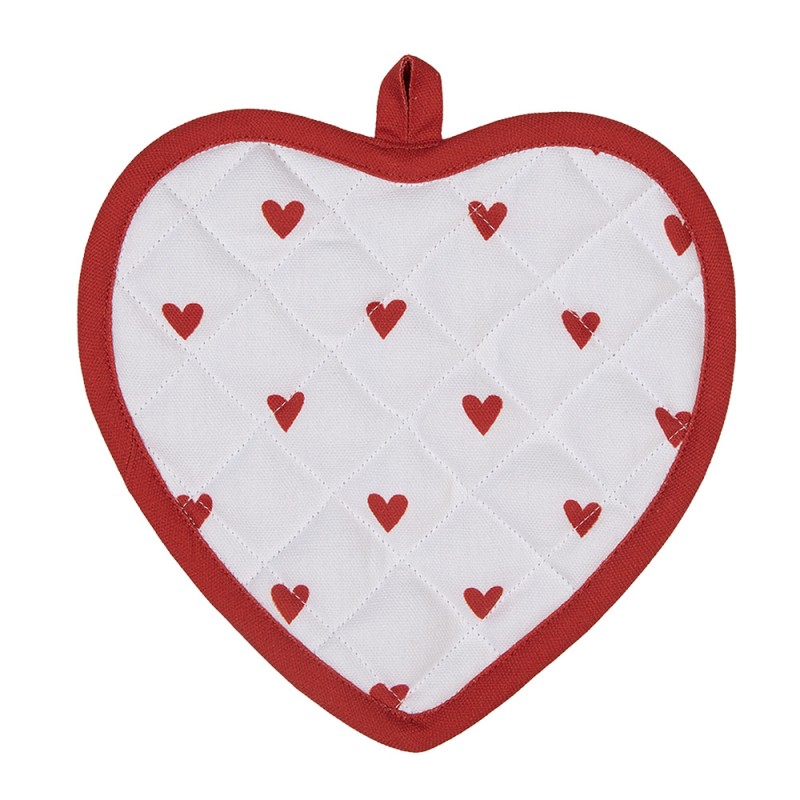 LVT45 Pot Holder 20x20 cm White Red Cotton Hearts Heart-Shaped