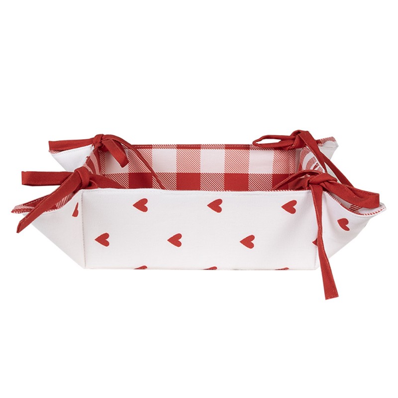 LVT47 Bread Basket 35x35x8 cm White Red Cotton Hearts Square