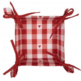 2LVT47 Bread Basket 35x35x8 cm White Red Cotton Hearts Square