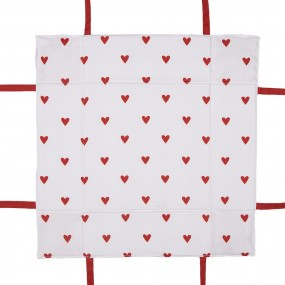 2LVT47 Bread Basket 35x35x8 cm White Red Cotton Hearts Square