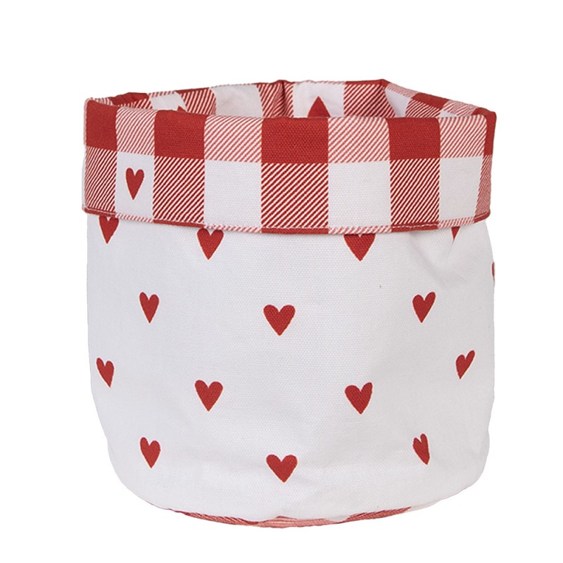 LVT50 Bread Basket Ø 15x16 cm White Red Cotton Hearts Round