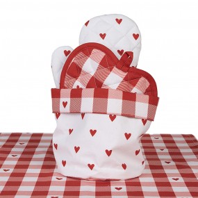 2LVT50 Bread Basket Ø 15x16 cm White Red Cotton Hearts Round