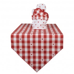 2LVT50 Bread Basket Ø 15x16 cm White Red Cotton Hearts Round