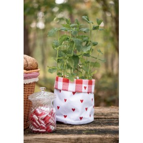 2LVT50 Bread Basket Ø 15x16 cm White Red Cotton Hearts Round