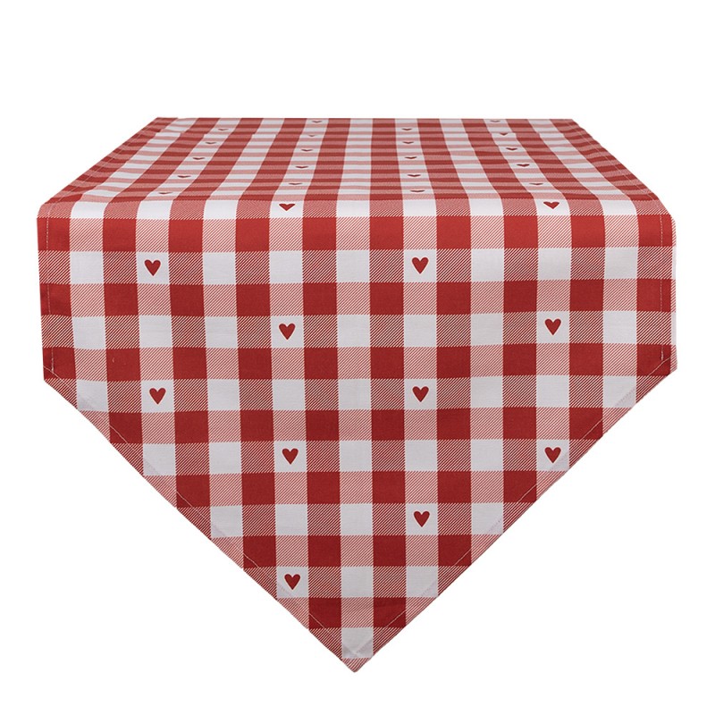 LVT65 Table Runner 50x160 cm Red White Cotton Hearts Diamonds