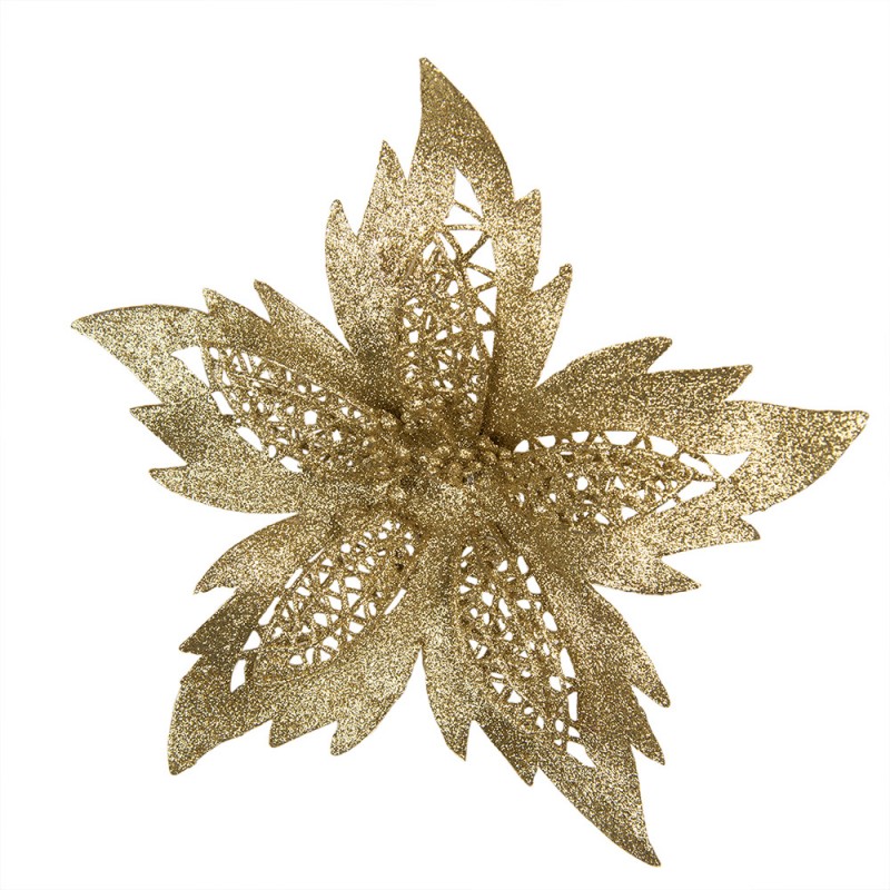 65813 Fiore artificiale Stella di Natale Ø 23x5 cm Color oro Plastica