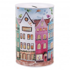 26BL0157 Money Box Ø 10x15 cm Pink Metal Houses