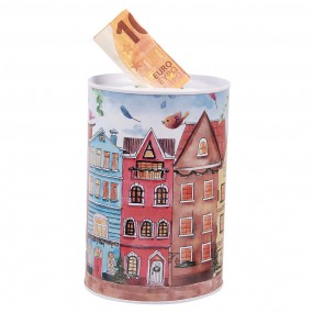 26BL0157 Money Box Ø 10x15 cm Pink Metal Houses