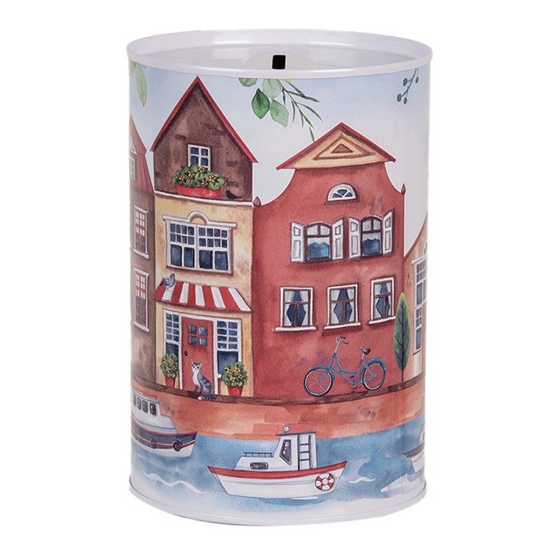 6BL0158 Money Box Ø 10x15 cm Blue Metal Houses