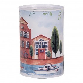 26BL0158 Money Box Ø 10x15 cm Blue Metal Houses