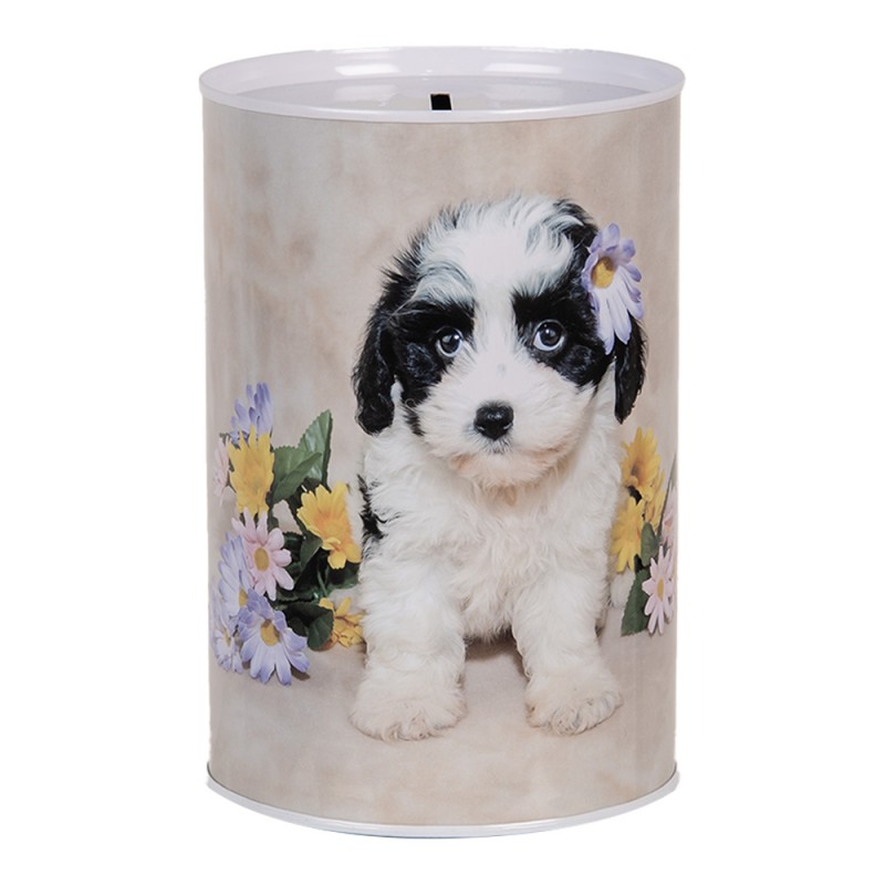 6BL0161 Money Box Ø 10x15 cm Beige Metal Dog