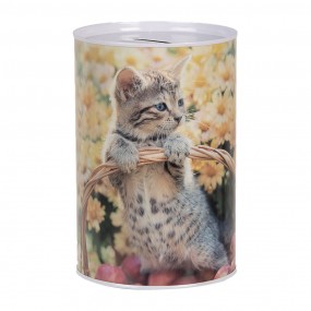 26BL0162 Money Box Ø 10x15 cm Beige Metal Cat