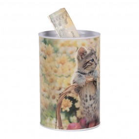 26BL0162 Money Box Ø 10x15 cm Beige Metal Cat