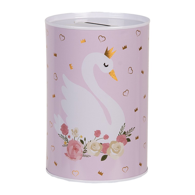 6BL0165 Money Box Ø 10x15 cm Pink Metal Swan