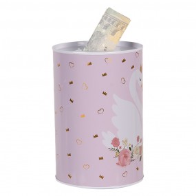 26BL0165 Money Box Ø 10x15 cm Pink Metal Swan